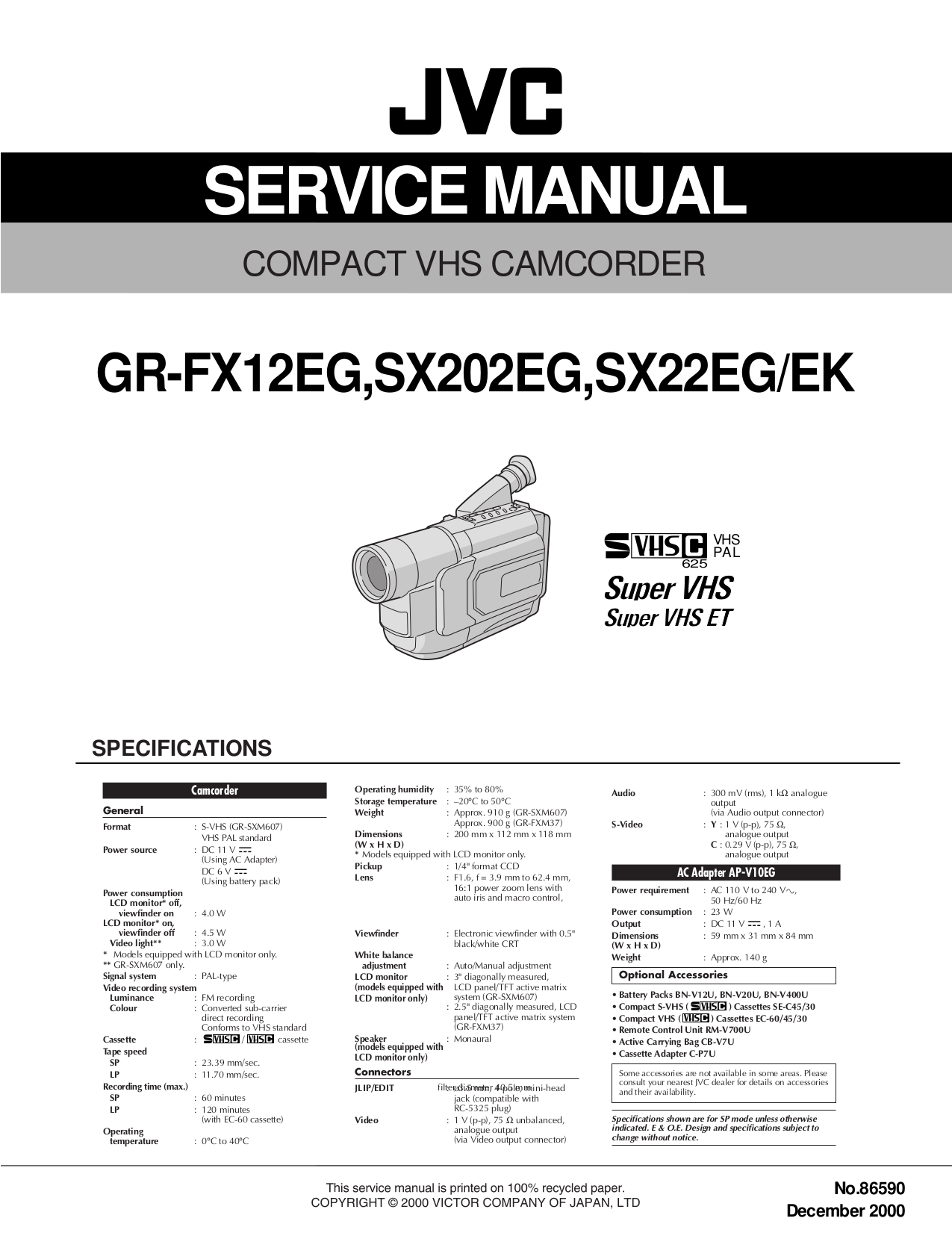 pdf for JVC Camcorders GR-SX22EG manual
